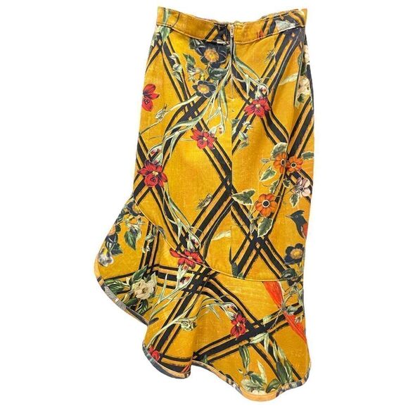 PATBO Floral Printed Knee-Length Ruffle Embellished Skirt with Slit | US 2| - Picture 7 of 12